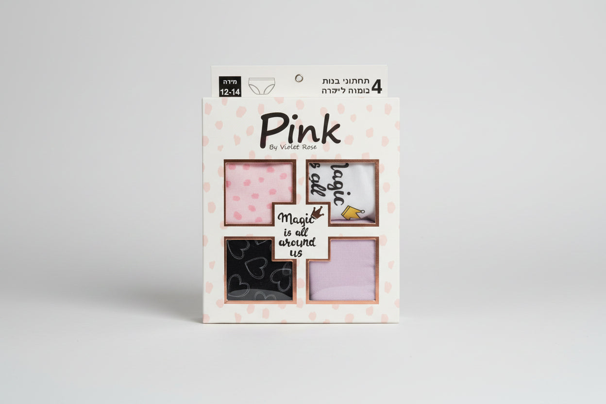 4 תחתוני בנות כותנה לייקרה PINK TWINKEL